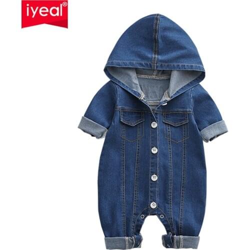 IYEAL Soft Denim Baby Romper Hooded Infant Clothes Newborn Jumpsuit Babies Boys Costume Cowboy Fashion Jeans Children Clothes