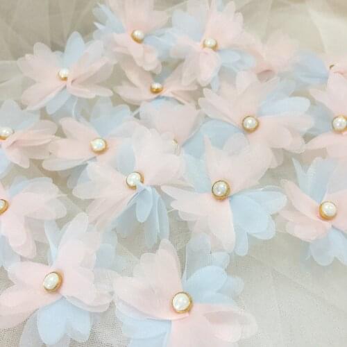 Nice Wedding Dress Beading Lace Fabric Appliques 3D Chiffon Flower Patch For Clothing Sewing On Decoration Patches Accessories