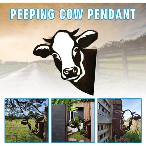 Hot Sales 1PC Farm Yard Peeping Cow Ornament Iron Metal Handmade Art DIY Crafts Home Garden Yard Pendant Decoration Supplies