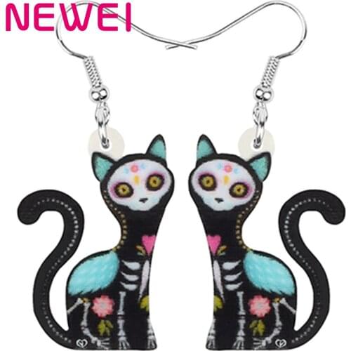 Newei Acrylic Halloween Cute Cat Earrings Long Pet Kitten Animal Dangle Drop Jewelry For Women Girls Kids Classic Birthday Gift