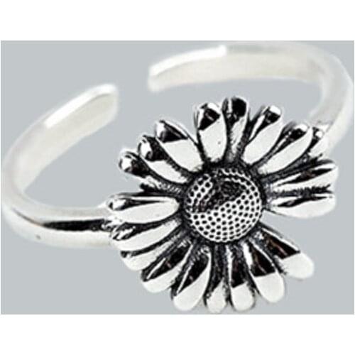 Foxanry Minimalist 925 Sterling Silver Sunflower Rings for Women Couples Engagement Jewelry New Terndy Party Accessories Gift