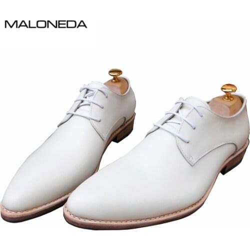 MALONEDA Bespoke Big Size New Handmade White Color Mens Wedding Shoes Genuine Leather Formal Dress Shoes With Goodyear Welted