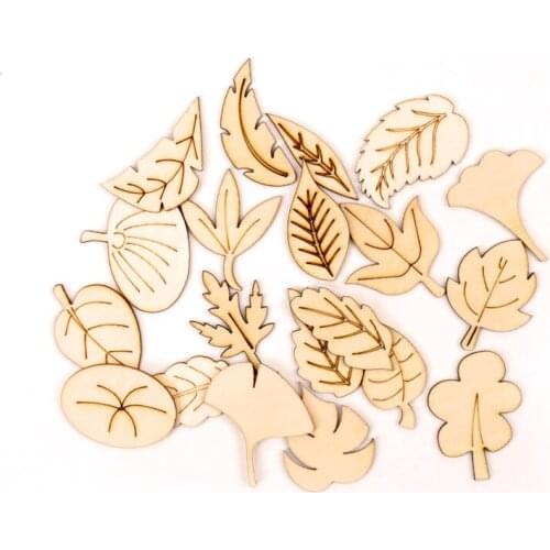 Mixed Various Leaves Pattern Wooden Scrapbooking Art Collection Craft for Handmade Accessory Sewing Home 35-45mm 20pcs MZ267