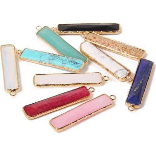 Natural Jades Opals Pendant Retangle Shape Turquoise Jaspers Charms for Jewelry Making Necklace Earrings DIY Accessories 44*10mm