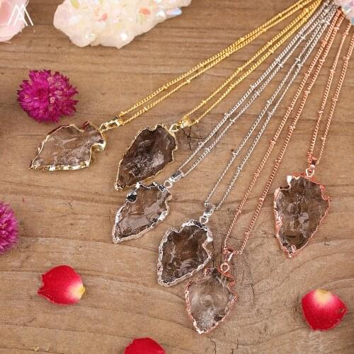 Natural Smoky Color Quartz Arrowhead Pendant Tennis Chains Necklace For Women Stone Beads Adjustable Necklace Jewelry Dropship