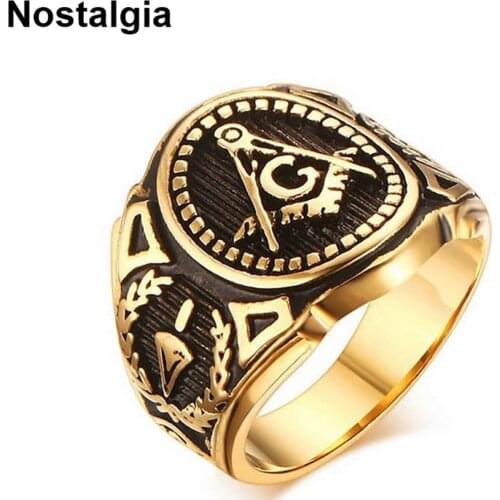 Nostalgia Gothic Masonic Ring Men Freemasons Gold Rings For Women Freemasonry Dropshipping 2018