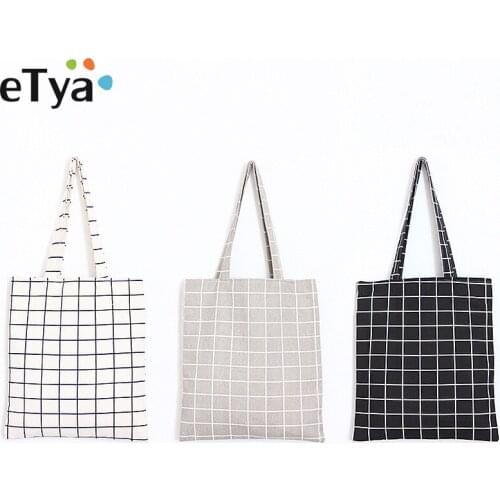 New Simple Plaid Womens Handbag Canvas Bag Casual Women Shopping Bags Fashion Shoulder Bag Female Travel Storage Bag Tote