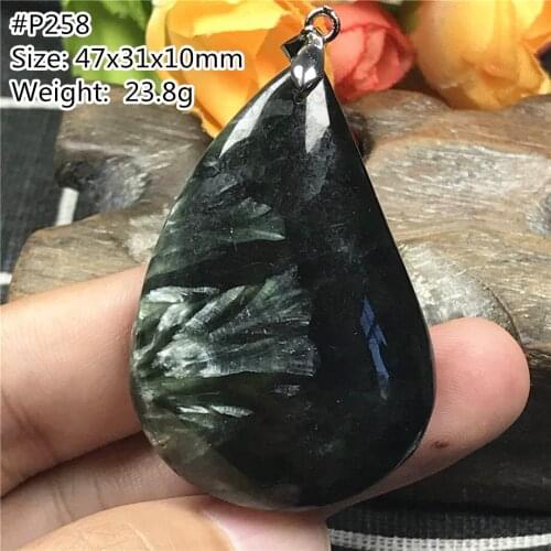 Necklace Pendant Natural Green Seraphinite Stone Jewelry For Women Lady Men Lucky Crystal 47x31x10mm Beads Silver Gemstone AAAAA
