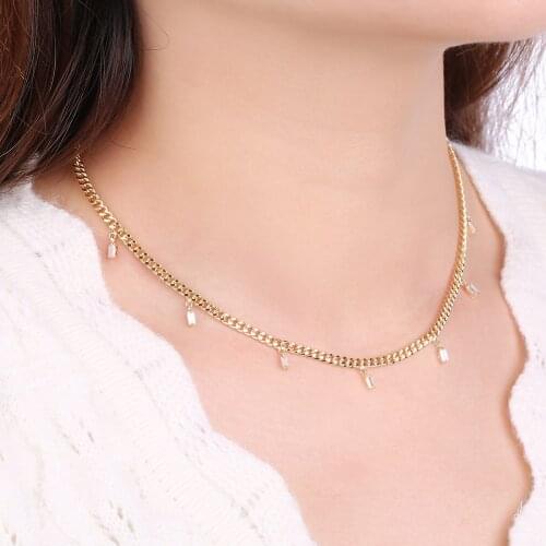 Romatic Fashion Chunky Chain Necklace Exquisite CZ Stone Clavicle Necklace Anniversary Birthday Gift Adjustable Tassel Choker