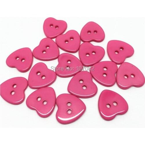 100pcs 15mm Fuchsia Pink Heart Shaped Resin Buttons 2 Holes Sewing Clothing Accessories Wedding Crafts For Scrapbooking