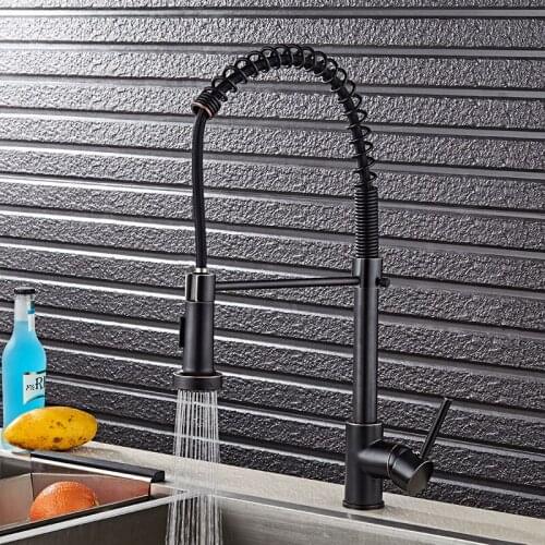 Luxury Black Oil /Nickel/Chrome Kitchen Faucet Tap Two Swivel Spouts Extensible Spring Mixer Pull Out Down Kitchen Sink Faucet