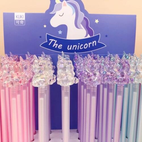 36 pcs/lot Crystal Unicorn Gel Pen Cute Animal Black Ink Signature pen office School writing Supplies Stationery gift