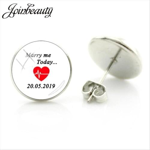 JOINBEAUTY Custom Stud Earrings Marry Me Today Heart Date Wedding Anniversary Souvenir For Women Gift NA01
