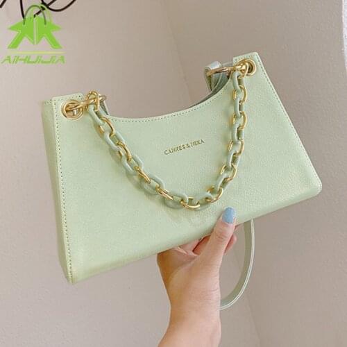 Luxury Chain Design Ladies Handbag High Quality Pu Leather Shoulder Bag Summer New Fashion All-match Solid Color Female Bags