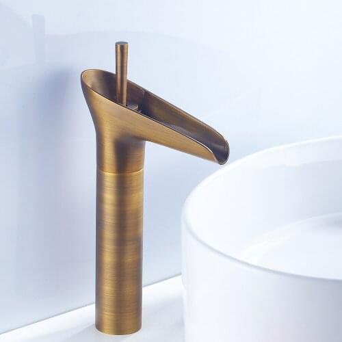 Waterfall-style high hot and cold water faucet basin antique brass bathroom sink sink bathroom sink basin deck installation