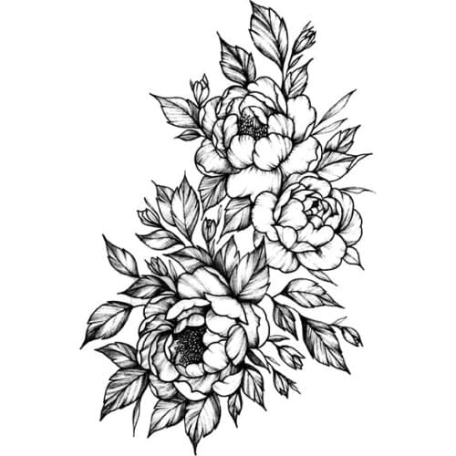 Temporary Tattoo Black Flower Tattoo Water Transfer Tattoo Sticker Peony Rose Tattoos Body Art Arm Legs Sexy Tatoo Girl Tatto