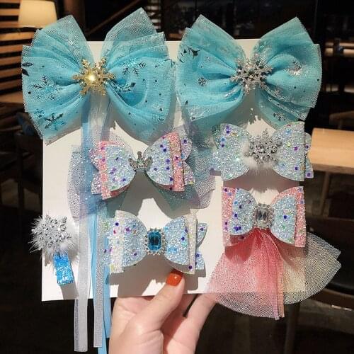 Hot Hair Scrunchie Christmas Snowflake Crystal Hair Bows Girl Princess Kid Hair Clip Boutique Hairpin Blue Hair Accessories