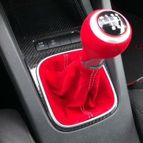 Suede Leather Red Black 5 6 Speed Gear Stick Lever Shift Knob boot For Volkswagen VW Golf 5 6 MK5 MK6 R32 GTI 04-09