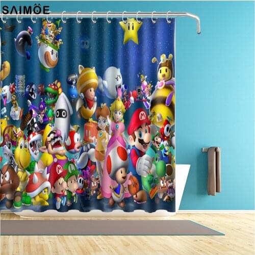 Super mario Printed Polyester Shower Curtain Waterproof Home Bathroom Curtains With Accessories
