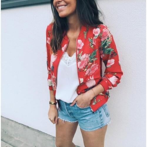 Womens short jacket jacket 2019 spring new print round neck zipper long sleeve womens jacket jacket high quality s-xl