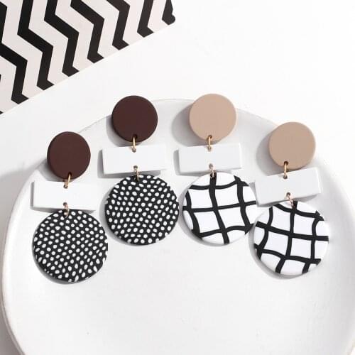AENSOA Trendy Geometric Handmade Polymer Clay Dangle Drop Earrings For Women Acrylic Pendant Statement Long Earring Jewelry 2021