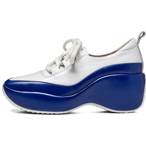 DovereissFashion New Sexy White Square Head White Pumps Wedges Genuine Leather Elegant Blue Orange Cross Tied New