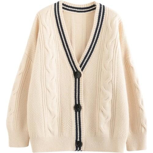 OUMENGKA Oversized Knitted Cardigans Women Harajuku Blue Sweater Autumn Winter 2021 Korean Tops Casual Vintage Beige Warm Coat