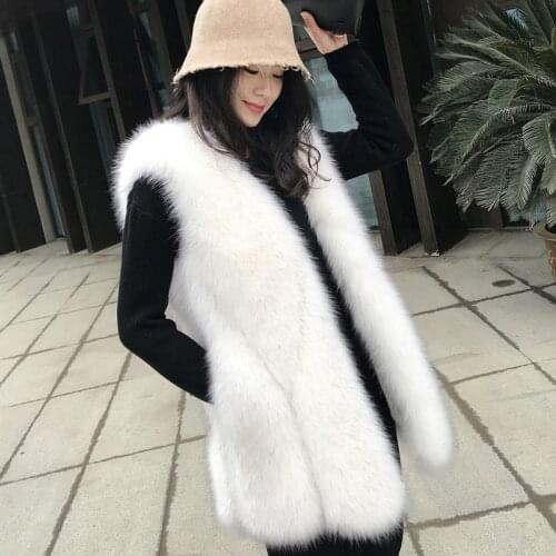 Faux Fox Fur Vest Female Autumn Winter Fashion Medium Long Artifical Fox Fur Vests Woman Warm Fur Women Female Ladies