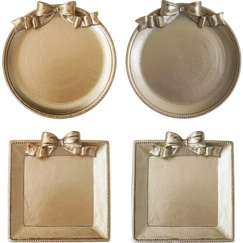 Gold Decorative Ottoman Coffee Tea Serving Tray Round Centerpiece Vintage for Bar Outdoor Dresser Espresso Dessert House