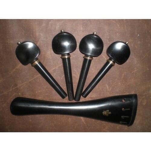 1 Set High Quality Ebony Cello Fitting Including Tail Piece & 4 Cello Pegs 4/4 Brass Collar