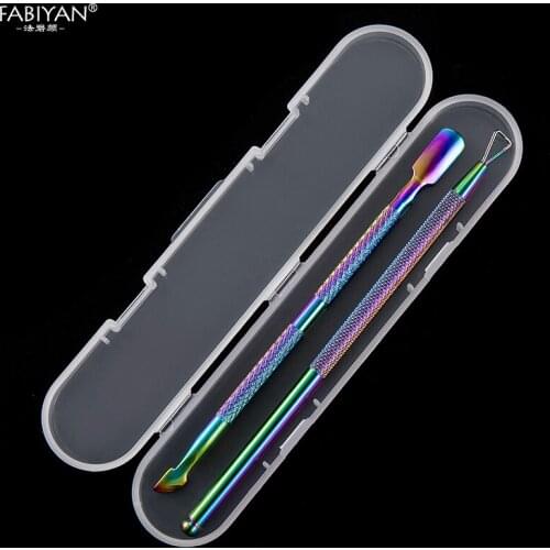2Pcs Stainless Steel Nail Art Cuticle Pusher Dead-skin Remover Rainbow Tool With Box Manicure Pedicure Clean Set