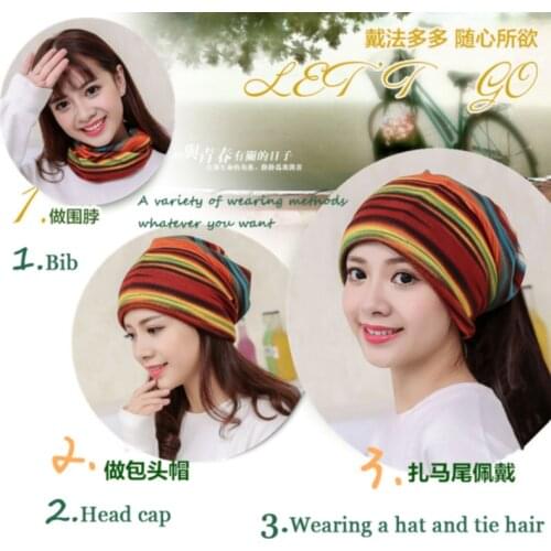 2020 New 3 Use Cap Knitted Scarf & Winter Hats For Women Striped Beanies Women Skullies Girls Gorros Women Beanies