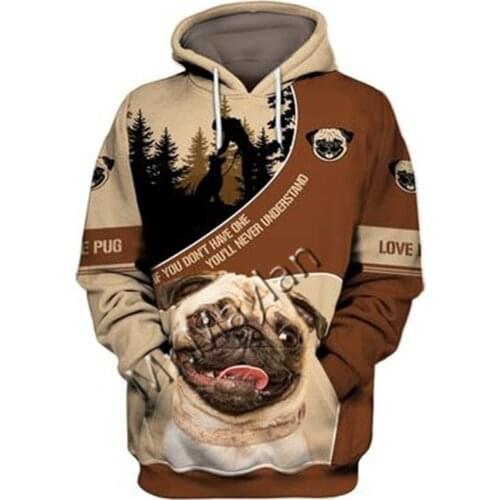 2021 Fashion Animal Pug 3D Printed Hoodie Men Women Ropa Casual Pet Dog Designs Hooded Oversized Hooded Coat Drop Shipping QW-21
