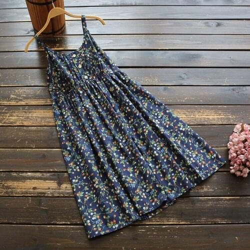 2964 Summer Women Japan Style Literary Floral Print Dress Women Cotton Sling Off-The-Shoulder Dress