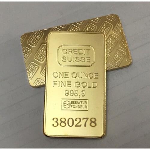 2 pcs Non magnetic Credit badge bullion bar 1 OZ real gold plated ingot badge 50 mm x 28 mm coins with Different serial number