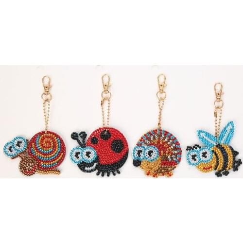 4pcs DIY Full Drill Special Shaped Diamond Painting Keychain Cross Stitch Big Eye Animal Key Chain Pendant Jewelry Key Ring Gift