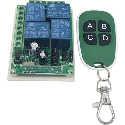 4CH Relay RF Wireless Remote Control Switch - Wireless Light Switch, Receiver With One Button Transmitter, 433Mhz, Green