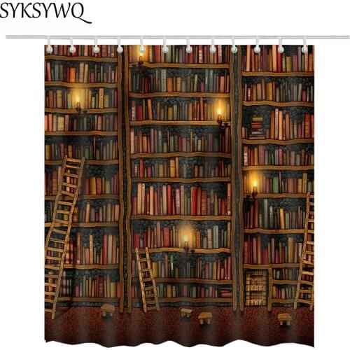 Library shower curtain 180x200cm waterproof polyester fabric cortina de ducha drop shipping bath curtains 3d
