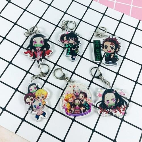 Anime Demon Slayer Keychain Brinco Blade Of Ghost Key Chains Choker Kamado Tanjirou Same Pendant Jewelry Fans Gift