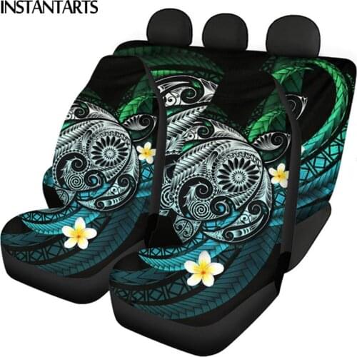 INSTANTARTS Polynesian Plumeria Turtles Printed Set of 4 Vehicle Seat Covers Non-skid Front and Back Car Seat Cushion Seat Cover