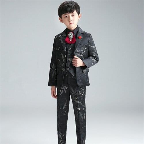 Kids Suits Boys Blazer Sets Top Quality Flower Boy Dress Wedding 5 Parts Tie Jacket Vest Pants Shirt Children Formal Outfits