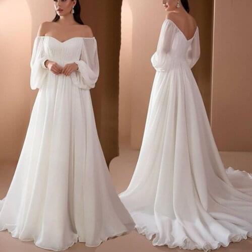 Elegant Long Puff Sleeve White Maxi Dresses Women Evening Party Outfit 2021 Autumn Fashion Strapless Backless Floor-Length Dress