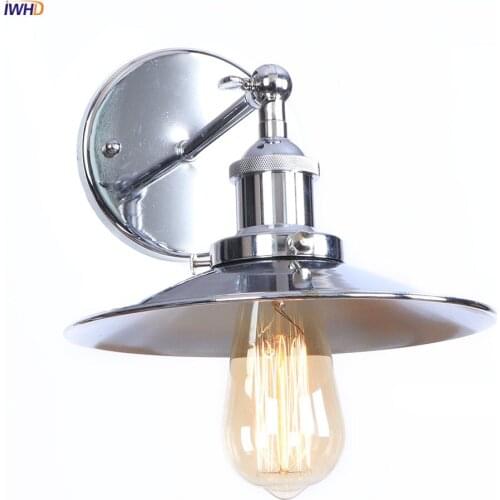 IWHD Antique Silver Vintage Wall Lamp Bedroom Stair Mirror Loft Decor Industrial Retro LED Wall Light Fixture Aplique Luz Pared