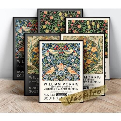 William Morris Famous Classic Poster, Strawberry Thief Painting, Fabric Textured Background Prints, Morris Flower Leaf Wall Art
