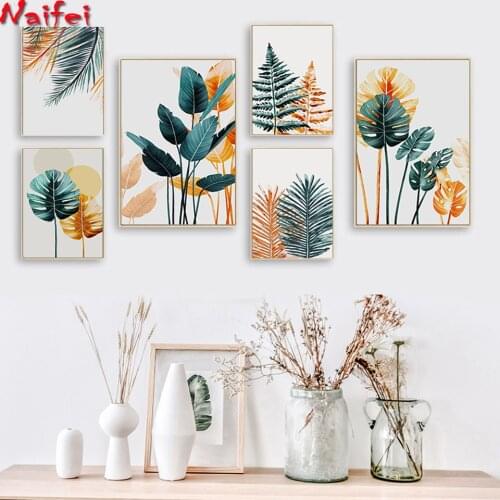 Nordic Color Plant Leaf square Diamond painting Landscape Wall Art Diamond Embroidery Mosaic Picture for Living Room Home Decor
