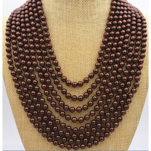 Beautiful 6 mm 8 rows brown shell pearl necklace 5 row bracelet earring sets