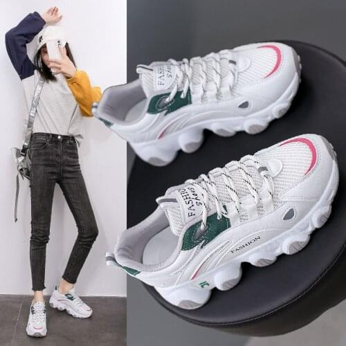 ZEEKSON Korean Casual Old Womens Shoes 2021 Spring New All-match Student Sports Shoes Womens Thick-soled Increased Mesh Shoes