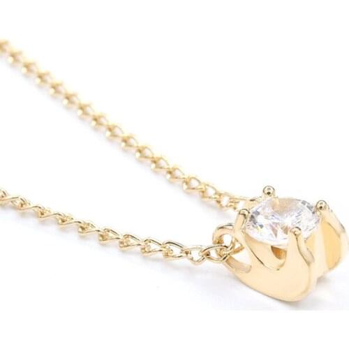 Crystal Clear Rhinestone Simulated Diamand Pendant Golden Silver Plated Chain Shiny Fashion Necklace for Women