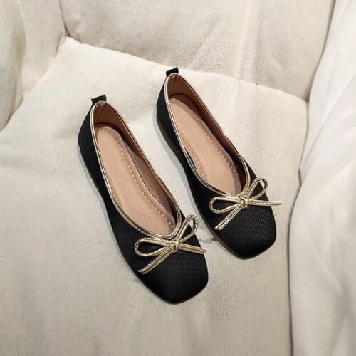 LLOGAI 2021 Spring Flat Square Toe Shoes in Her Soft Bottom Flat Heel Comfortable Shoes for Work Black