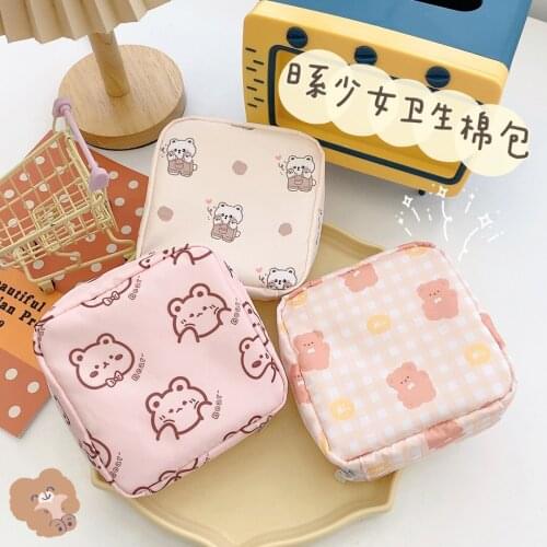 Cute Sanitary Napkin Storage Bag Cartoon Large Capacity Portable Pouch Travel Kawaii Cosmetic Case Girls Waterproof Tampon Bag